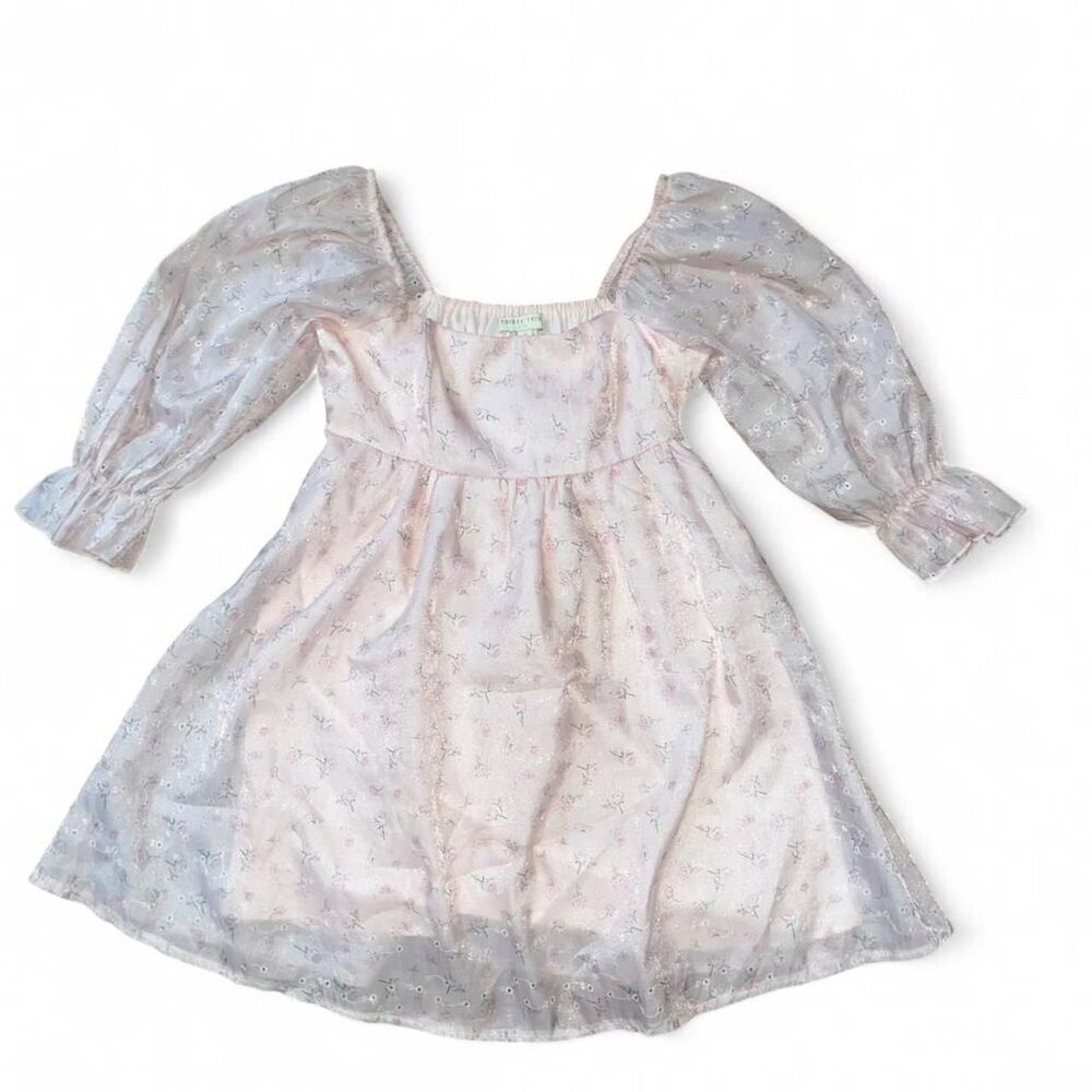 Thirty One Los Angeles Women's Pink Cottage Core Sheer Baby Doll Eyelet Dress